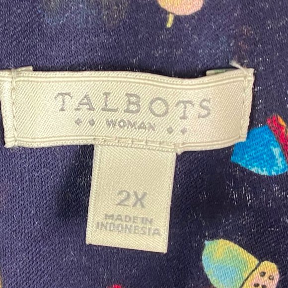 Talbots 2X XXL 18 20 Top Shirt Blouse Acorns Fall Autumn Navy Blue Career - Picture 3 of 4